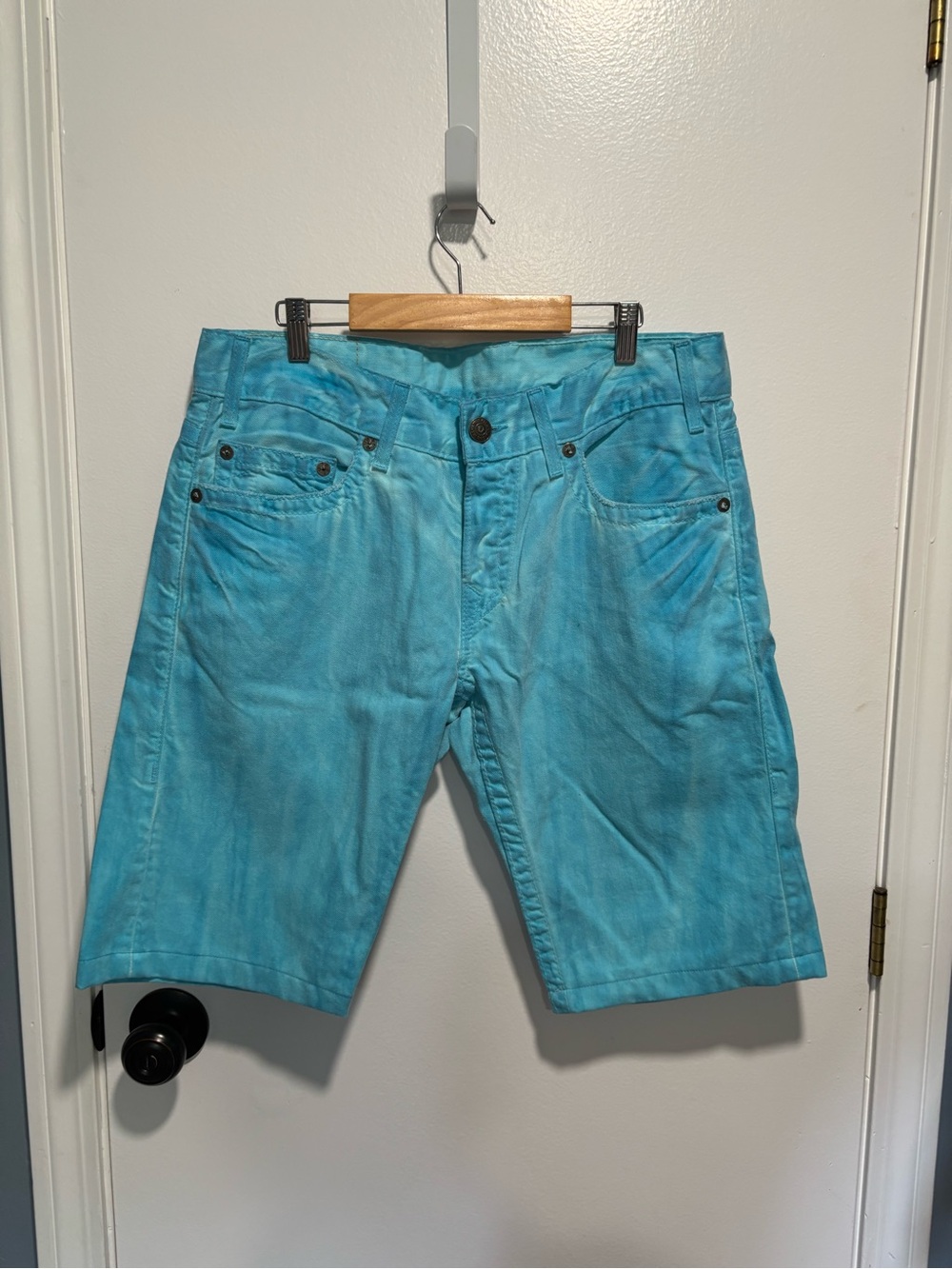 Turquoise/cyan Men's Casual denim Shorts
